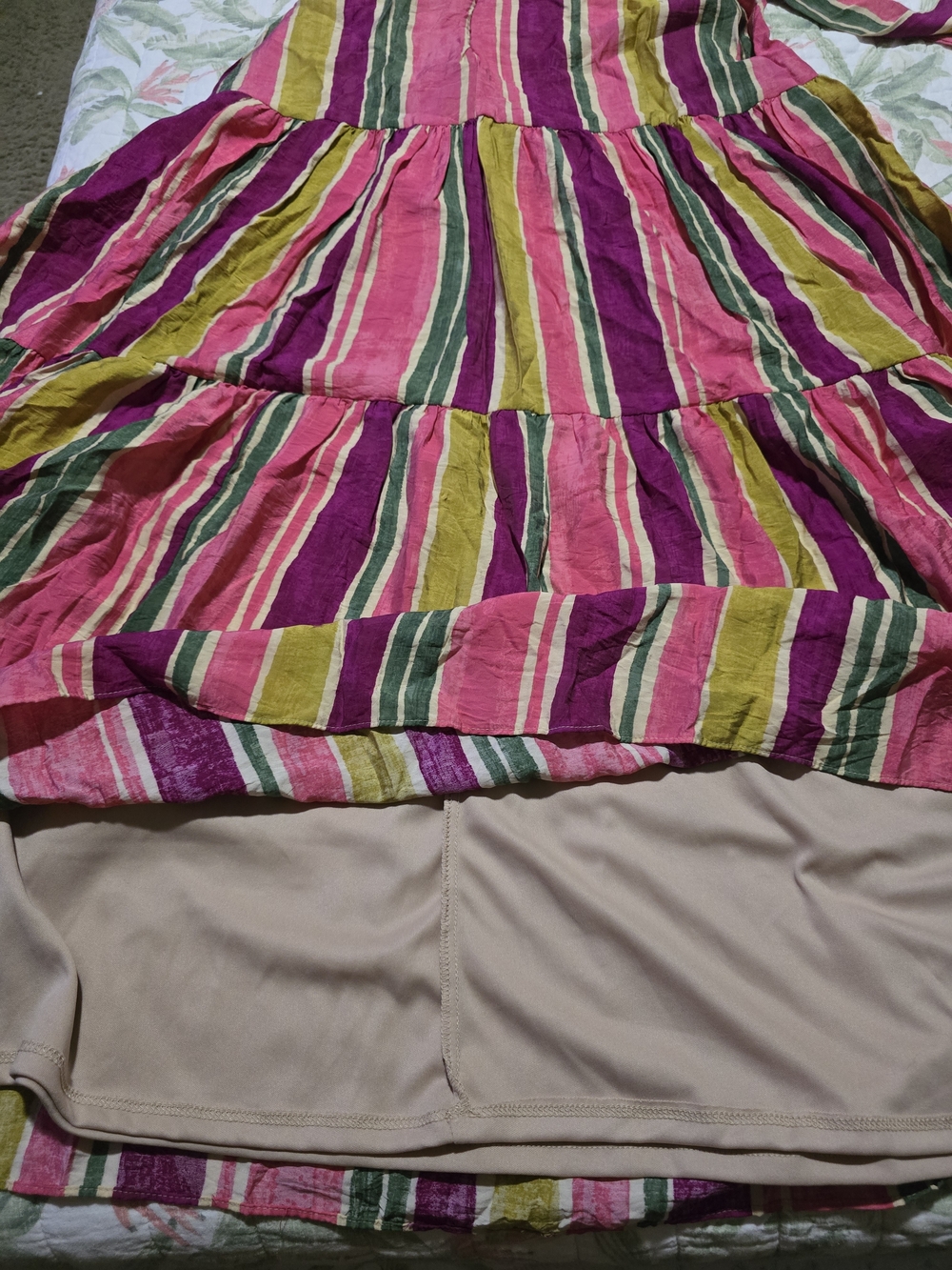 Taylor Pink, Green & Yellow Striped Tiered Maxi Dress with Waist Tie - Picture 9 of 12
